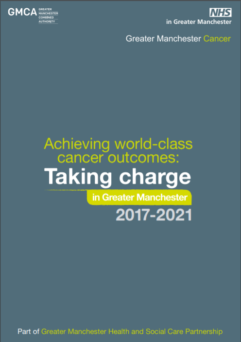 Cover of 'Achieving world-class cancer outcomes: Taking charge in Greater Manchester 2017-2021' document 