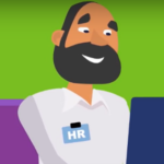Cartoon image of man with HR badge