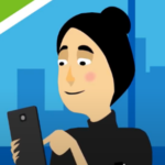 cartoon image of lady looking at a smartphone