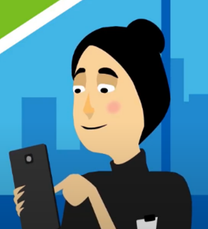 cartoon image of lady looking at a smartphone