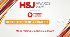 ext saying HSJ Awards 2025 Delighted to be a finalist: Modernising Diagnostics Award