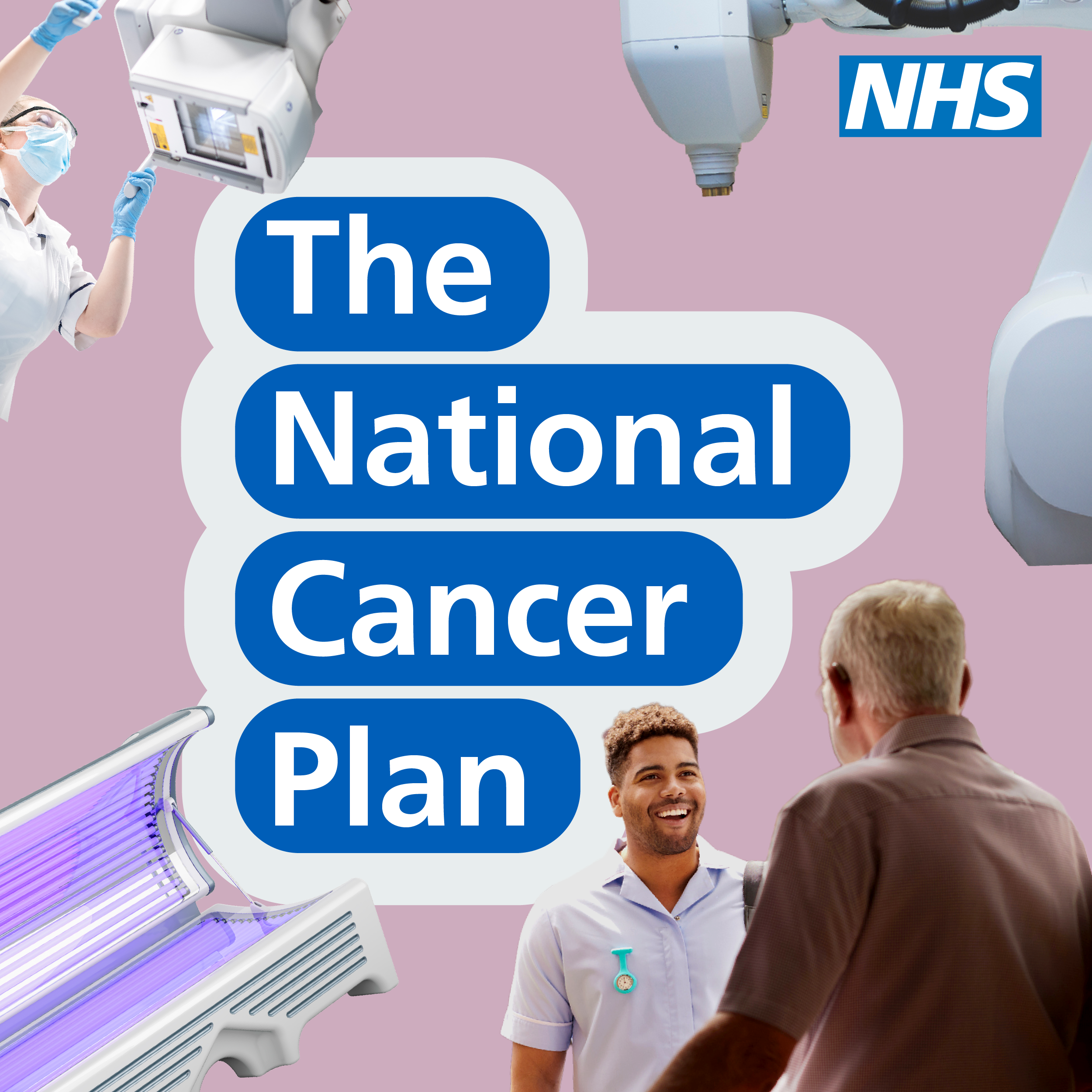 A graphic with a pink background and The National Cancer Plan written on it