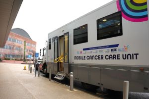 A new white mobile unit with mobile cancer care written on the side