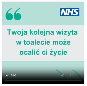 NHS logo and the following words in Polish: "Your next trip to the toilet could save your life."