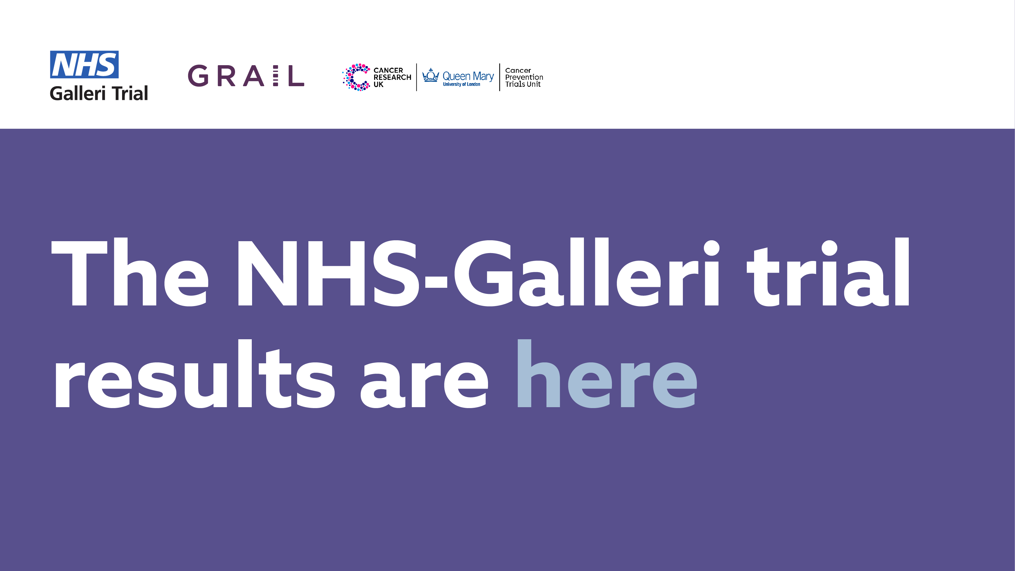 NHS-Galleri trial social media card – Results are here (1) A purple box and the words NHS Galleri trial the results are here